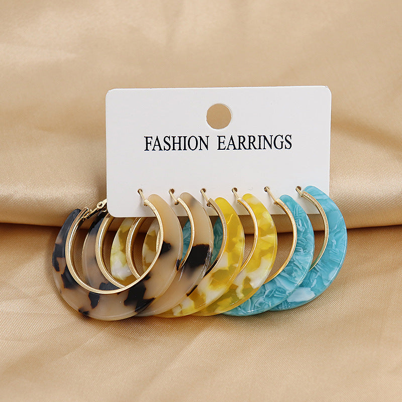 Cellulose Acetate Sheet Shaped Round Female Exaggerated Face Small Earrings