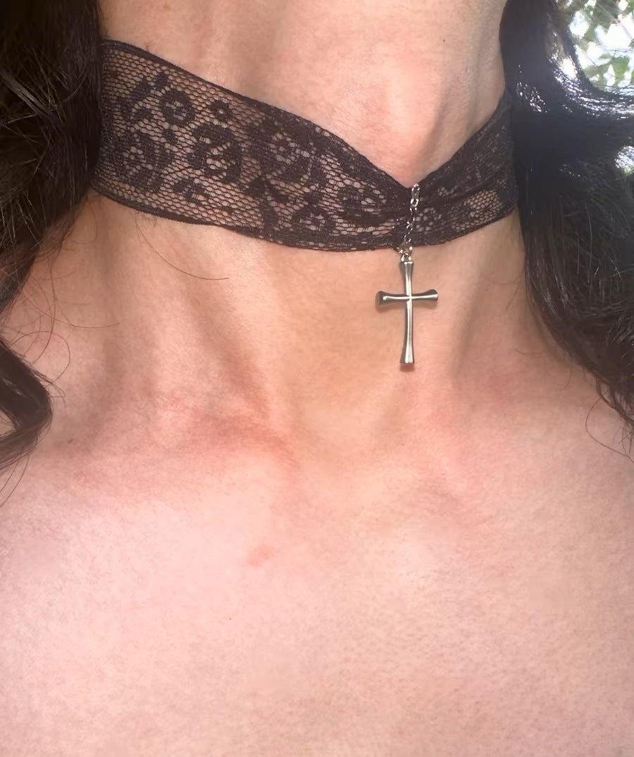 Super Fairy Black White Lace Cross Clavicle High-grade Bow Necklaces