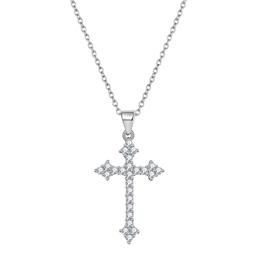 Women's Steel Retro Diamonds Cross Simple High Necklaces