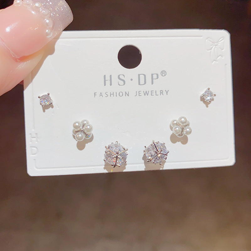 Boucles d'oreilles hautes en forme d'aiguille en argent, combinaison de perles en Zircon