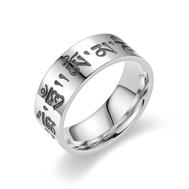 Herren-Titanstahl-Punk-Gothic-Ring mit tibetischer Schrift