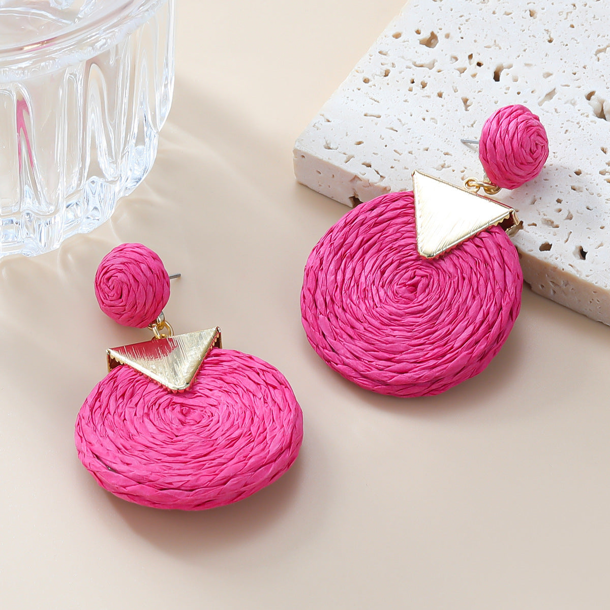 Summer Raffia Female Stylish Round Bohemian Earrings