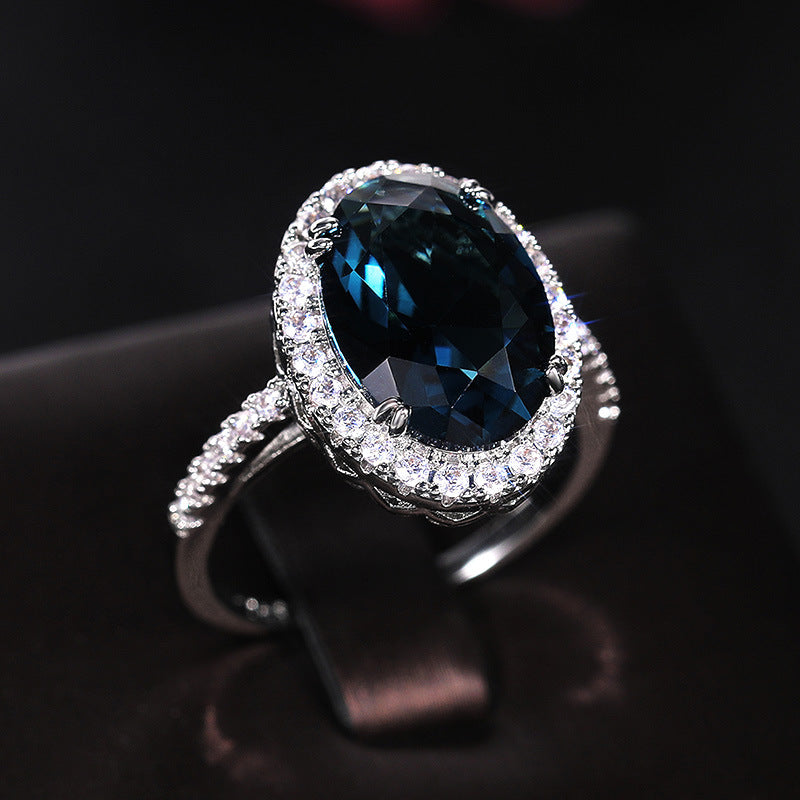 Women's Shi Accessories Elegant Egg-shaped Peacock Blue Rings