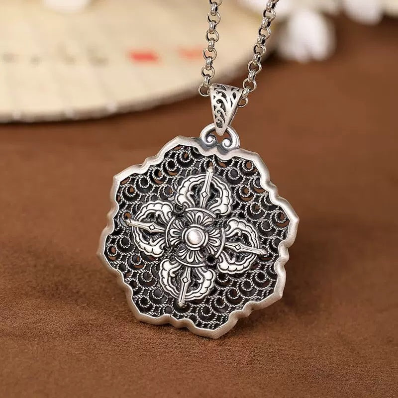 Colliers longs en chaîne de pull Lotus Vajra Pure Sier pour femmes