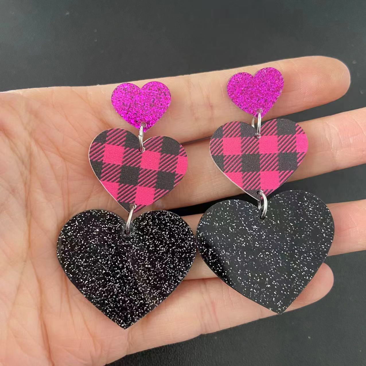 Women's Acrylic Asymmetric Leopard Plaid Cows Pattern Simple Three-piece Earrings