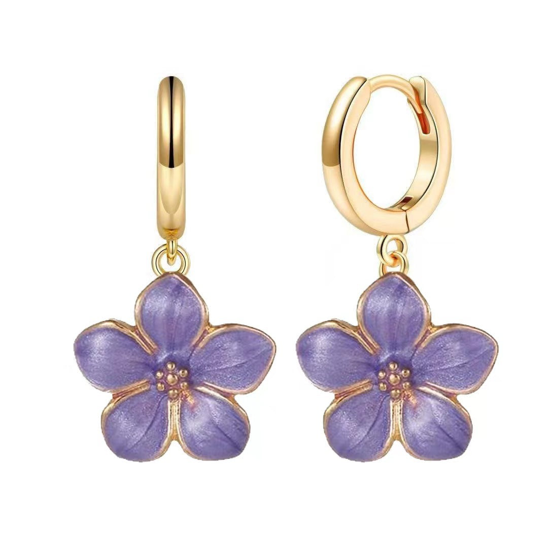 Simple Graceful Cherry Blossom Multicolor Five Petal Flower Female Fashion Earrings