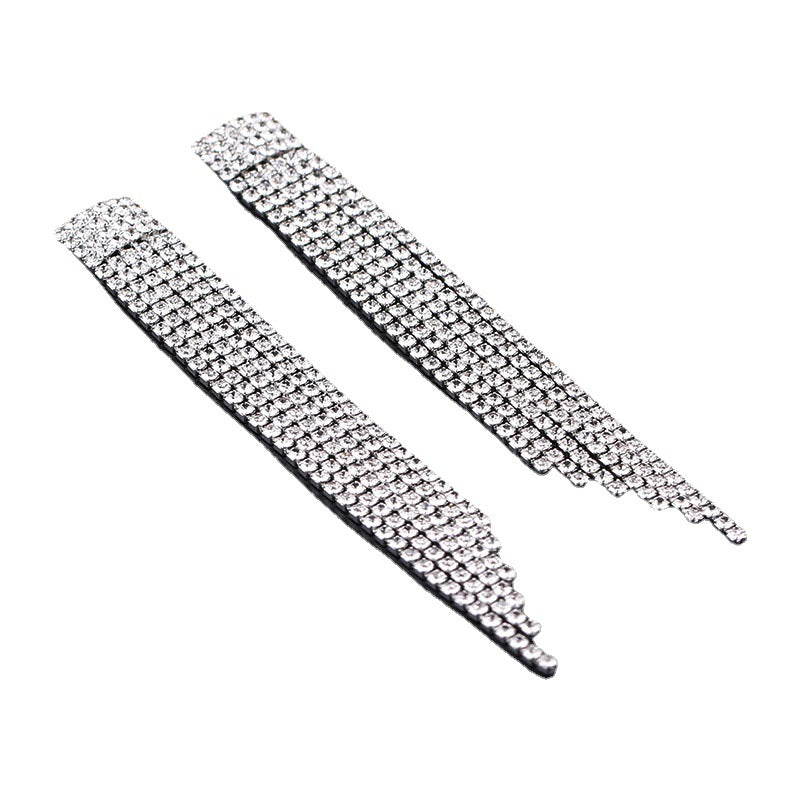 Luxury Rhinestone Tassel Exaggerated Eardrops Bride Earrings