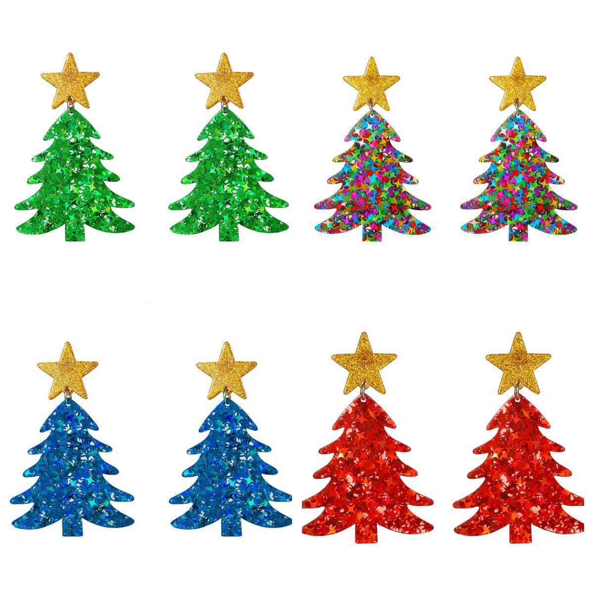 Acrylic Christmas Tree Plate Exaggerated Pentagram Earrings