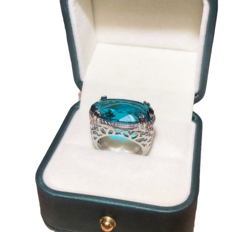 Women's Party Light Blue Big Gem Sier Rings
