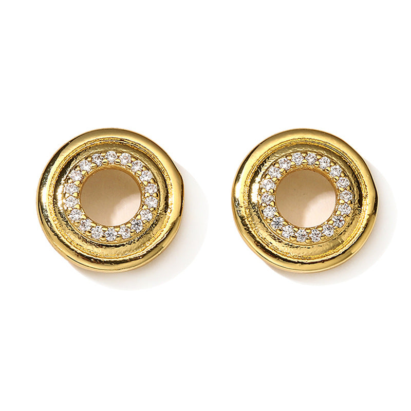 Women's Fashion Metal Gold-plated Zircon Round Hollow Advanced Geometric Earrings