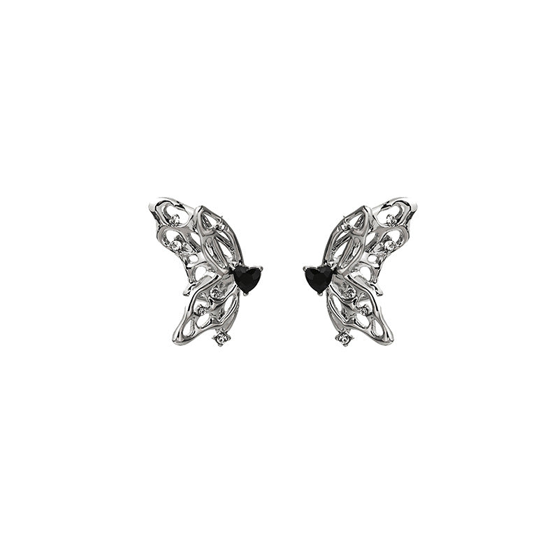 Black Zircon Hollow Butterfly Asymmetric Personality Creative Earrings