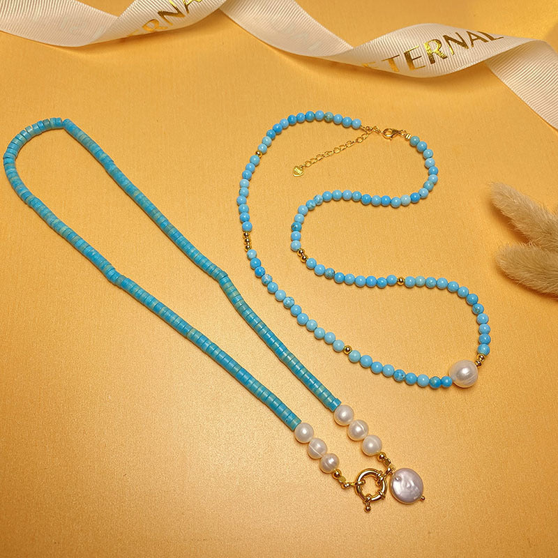 Women's Retro Natural Pearl Synthetic Turquoise Beaded Necklaces