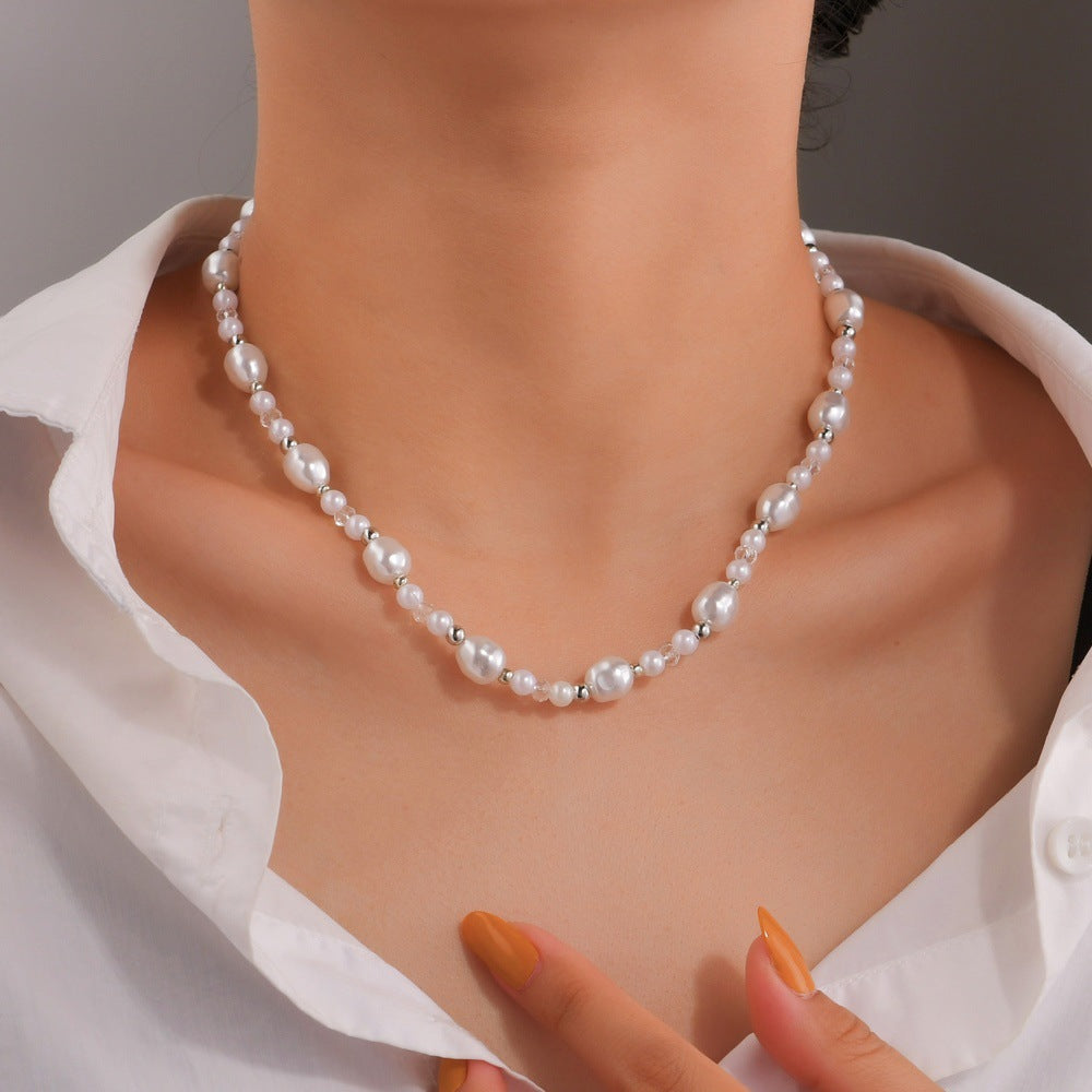 Colliers en cristal transparents simples et élégants avec perles d'imitation