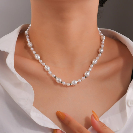 Imitation Pearl Simple Elegant Transparent Crystal Necklaces