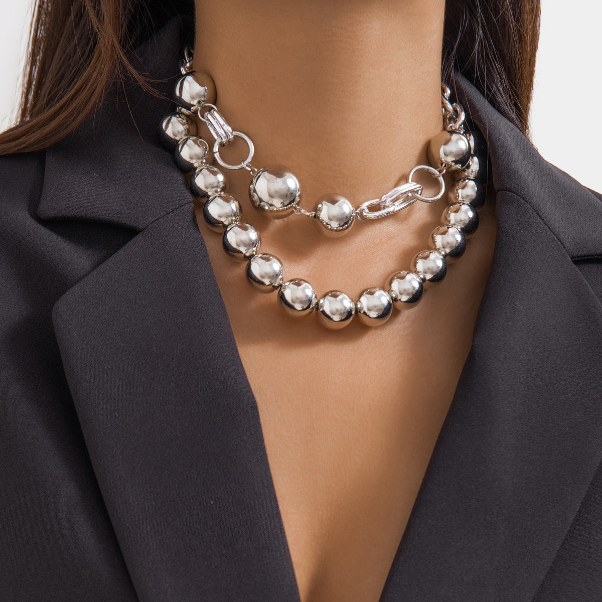 Women's Exaggerated Punk Round Beads String Of Personality Necklace
