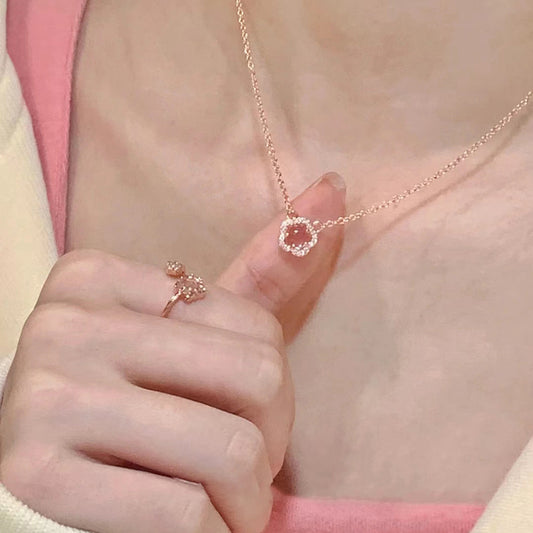 Colliers en cristal rose en argent sterling de style fille douce et fraîche