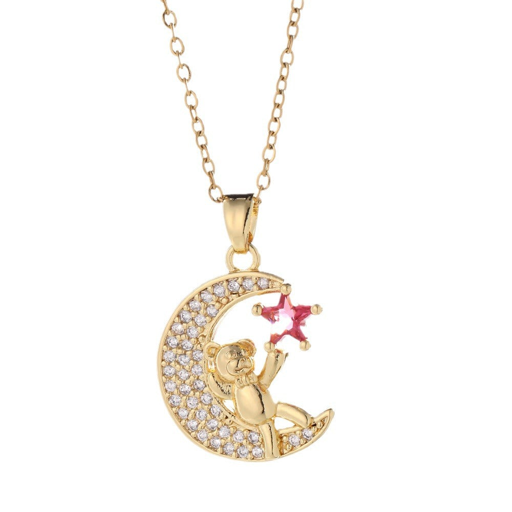 Women's Zircon Electroplated Real Gold Moon Mechanical Necklaces