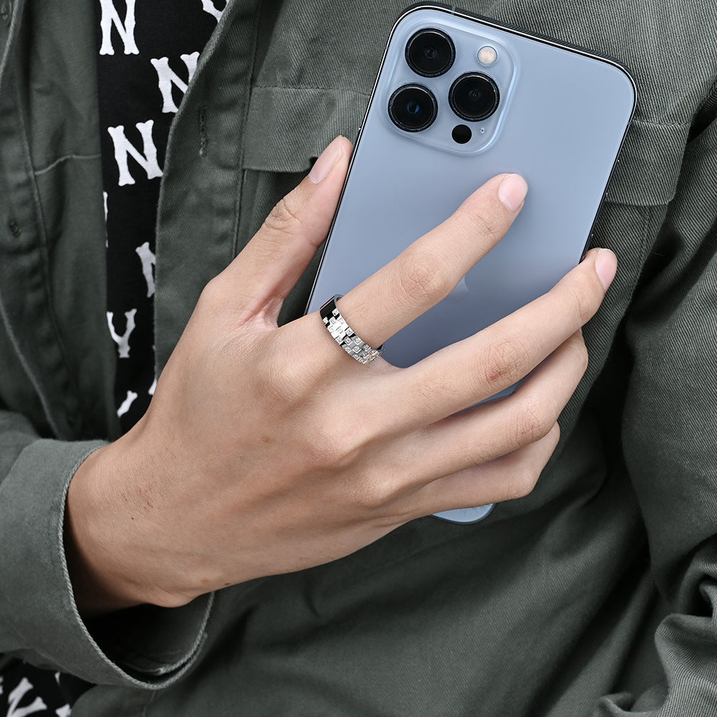 Steel Checkered Zircon Daily Commuter Personalized Rings
