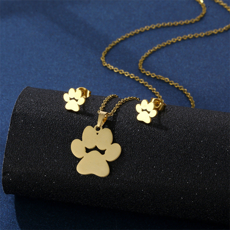 Cute Animal Cat's Paw Feet Ear Jewelry Set