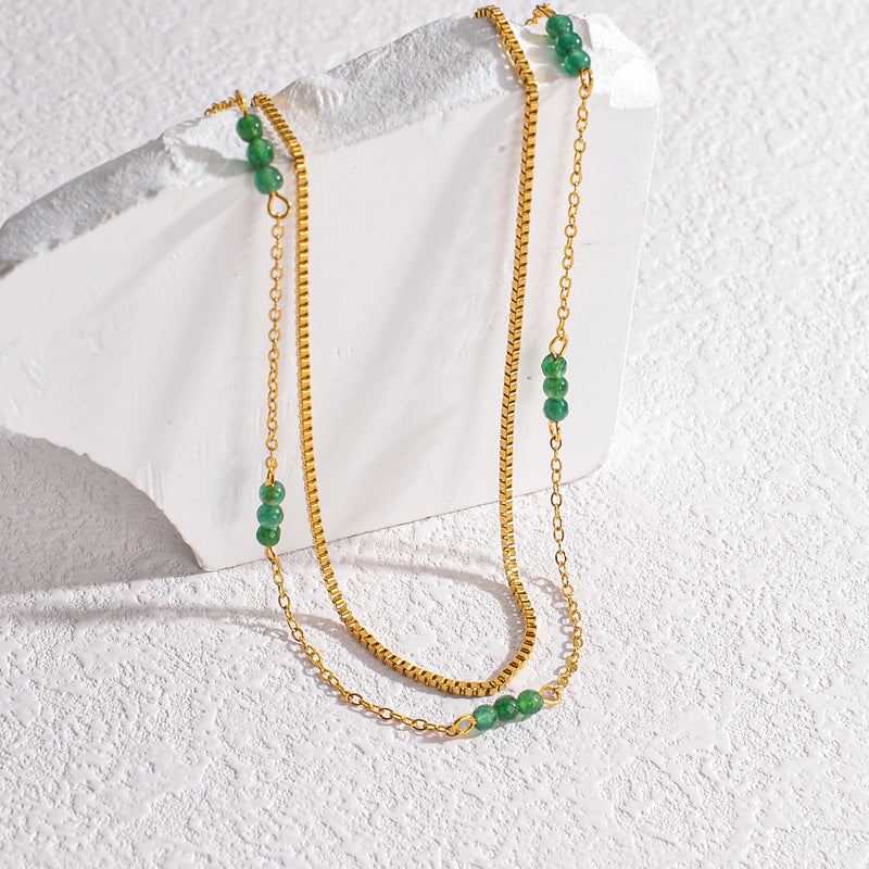 Colliers à chaîne de pull double en acier et perles