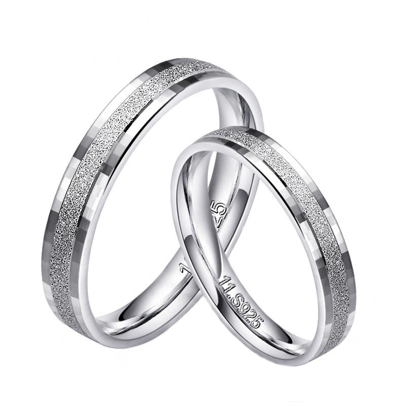 Sterling Sier Pair Of Frosted Simple Solid Couple Male Female Ring