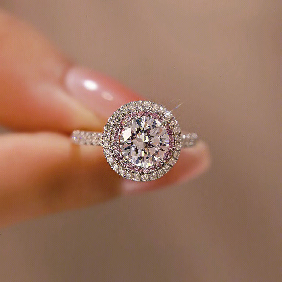 Imitation Moissanite Surrounded With Pink White Color Full Diamond Rings