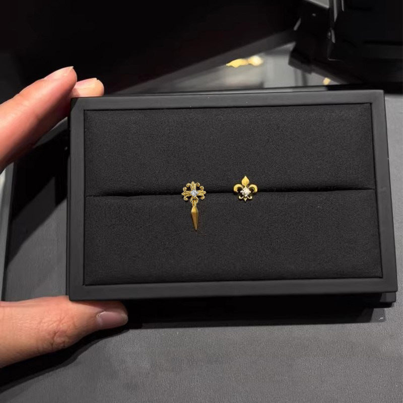 Gold Exquisite Asymmetric Flower-de-luce Entry Lux Elegant Stud Earrings