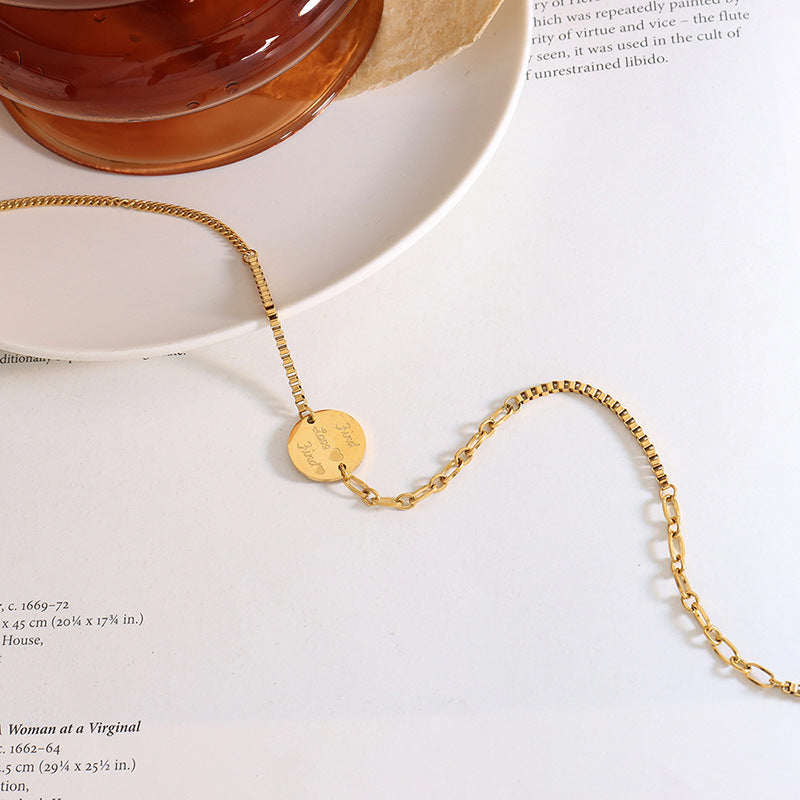 Hop tendance anglais plaque ronde pendentif couture colliers