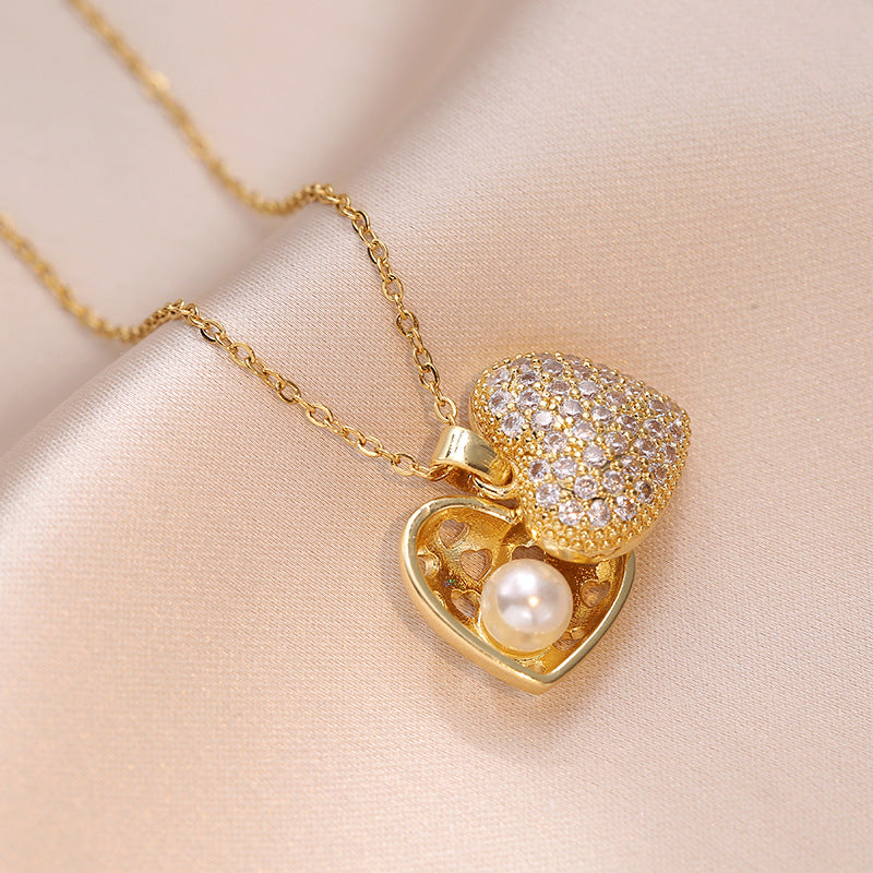 Hearts Zircon Light Luxury Temperament Peach Heart Necklaces