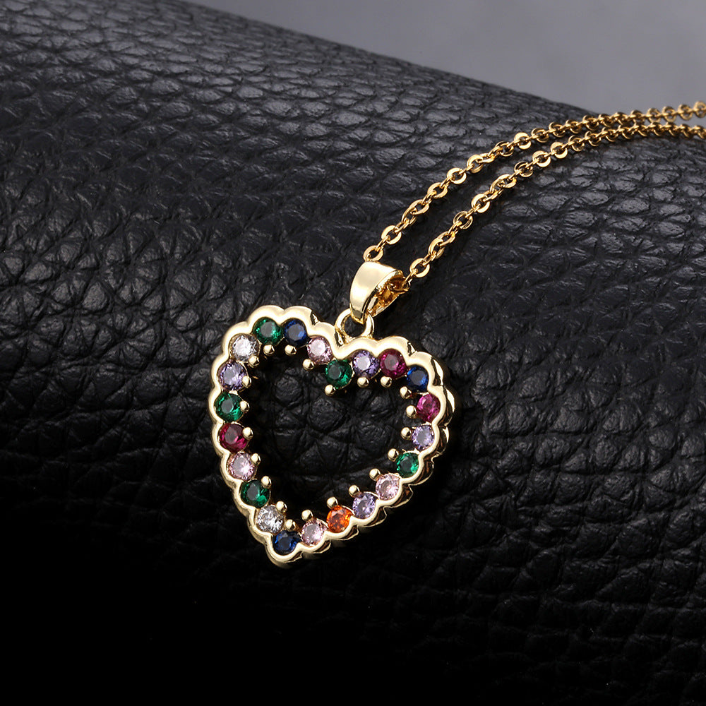 Fashion Refined And Simple Personality Colored Loving Heart Pendant Necklaces