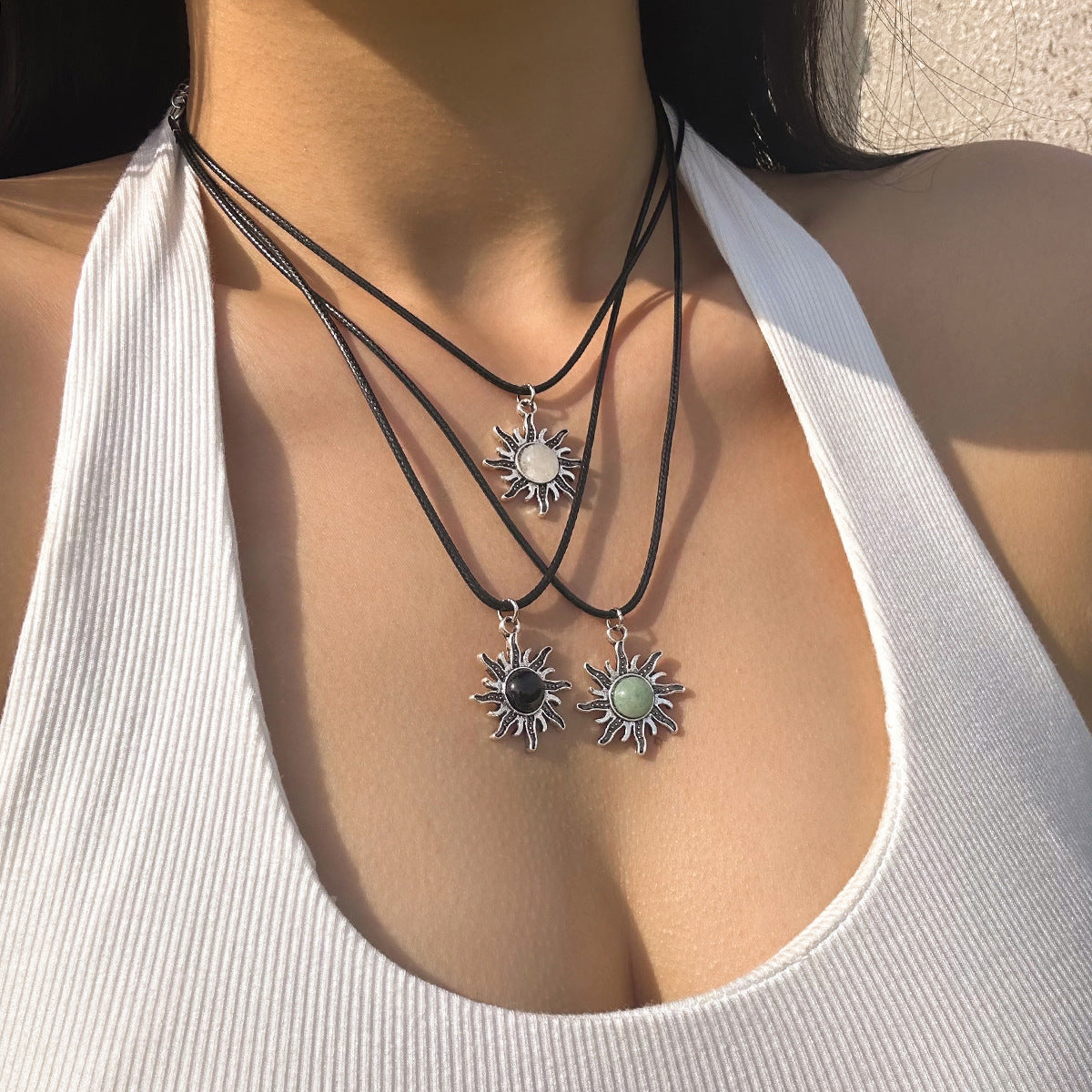 Colliers avec ligne de cire Simple pour femmes, collier solaire Turquoise