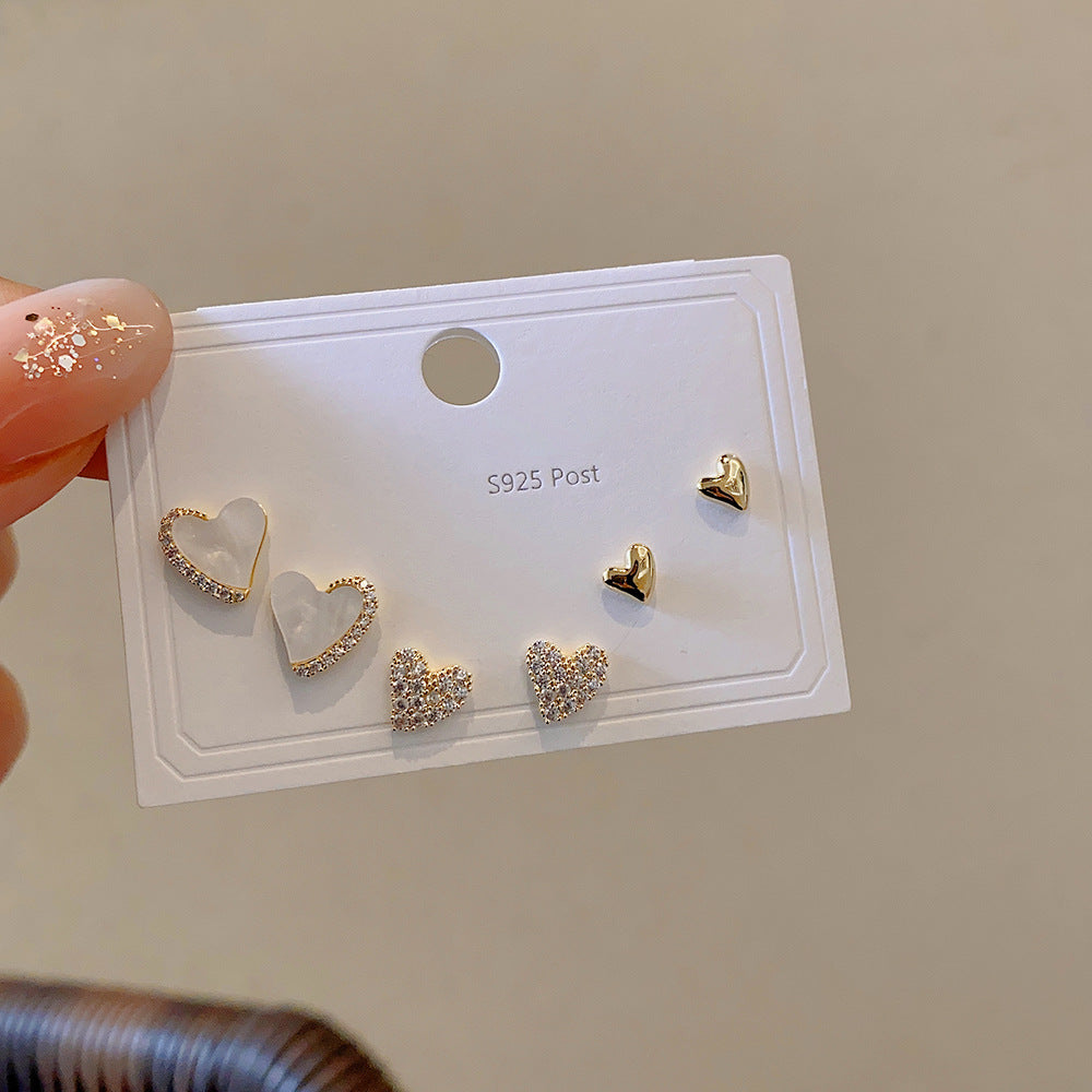 Zircon Set One Card Three Pairs Earrings