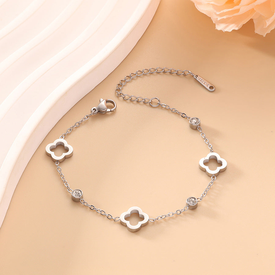 Fashion Stainless Steel Clover Flower Waterproof Colorfast Jewelry Set