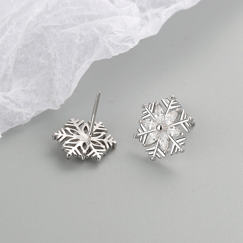 Sier Diamond Snowflake Personality Fashion Zircon Earrings