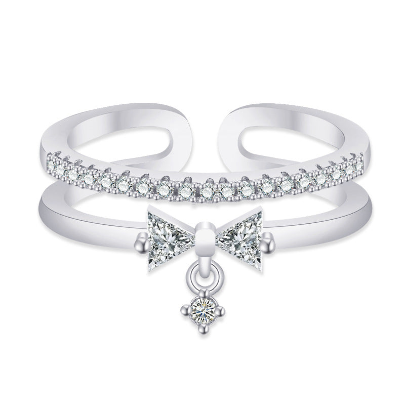 Layer Bow Niche Design Rhinestone Index Finger Style Rings