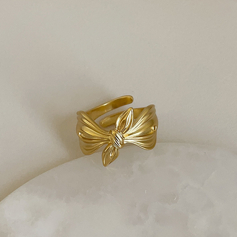 Bow Matte Metal Female Niche Unique Personality Fashion Rings