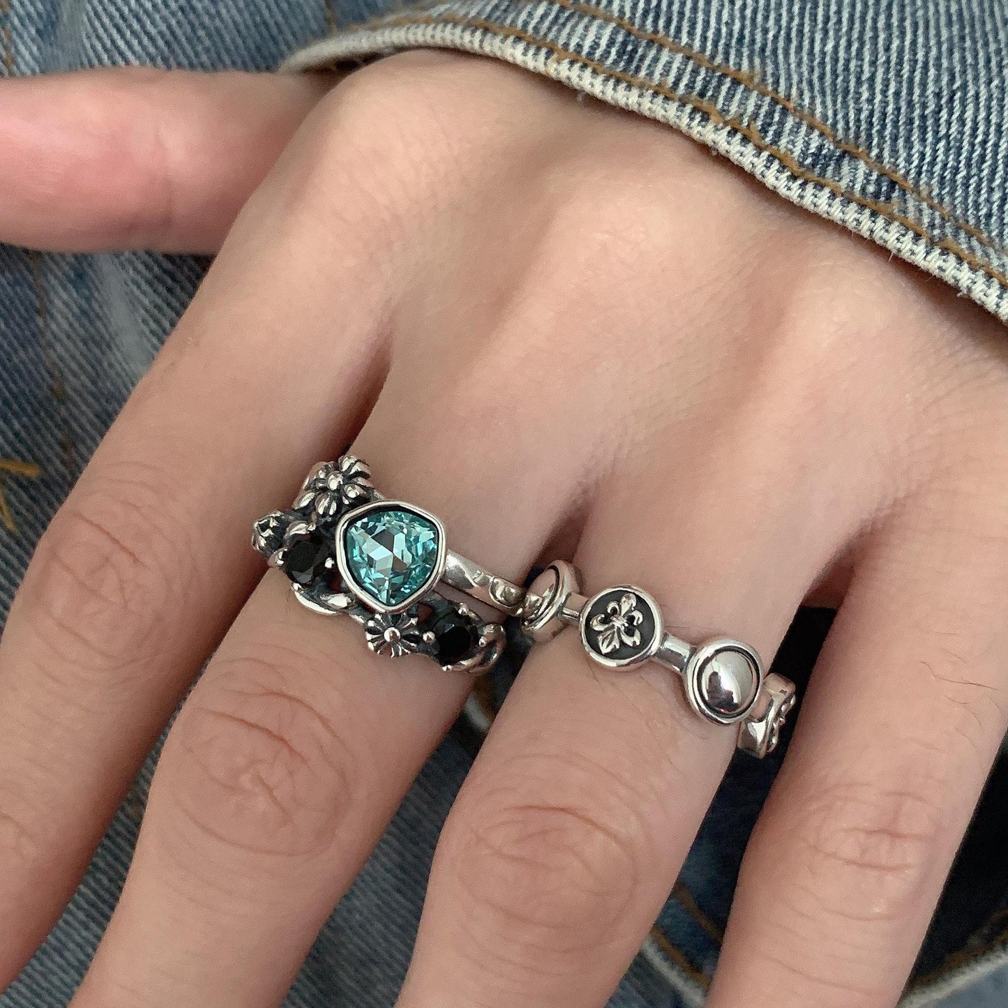 Sier, Kreuz, Weiblich, Retro, Mode, Und, Rings