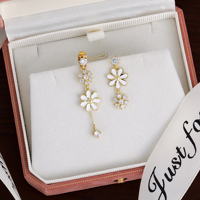 Women's Flower Sier Pin Elegant Long Fringed Earrings