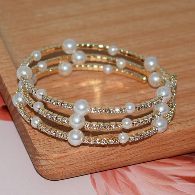 Trend Open Pearl Rhinestone Everyday Joker Bracelet