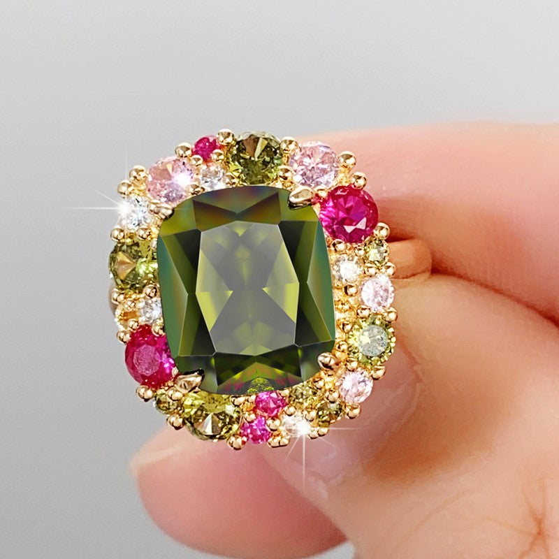 Shi Luxury Escape Forest Princess Emerald Square Elegant Rings