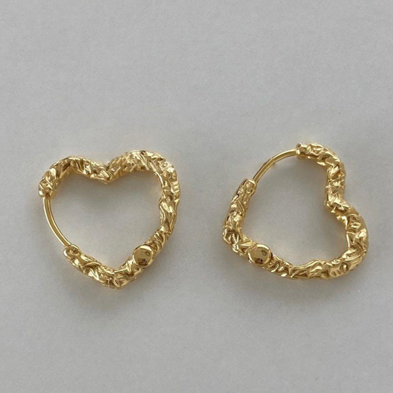 Needle Uneven Texture Surface Heart-shaped Quality Earrings