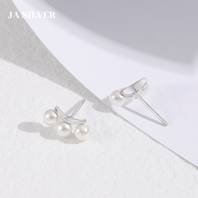 Women's Sterling Sier Korean Simple Three-row Shell Earrings