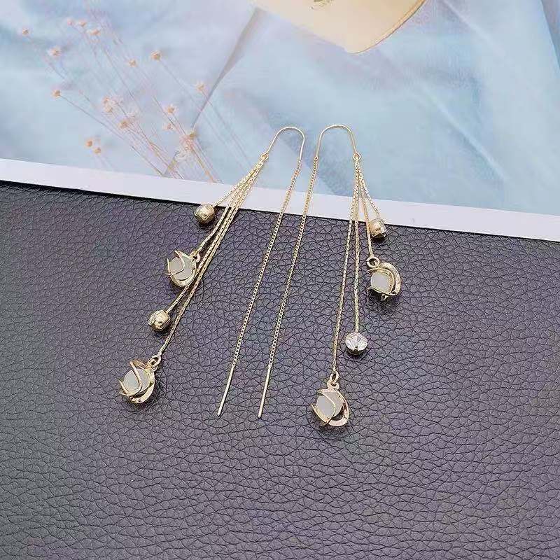 Women's Opal Eardrop Trendy High-grade Sier Needle Earrings
