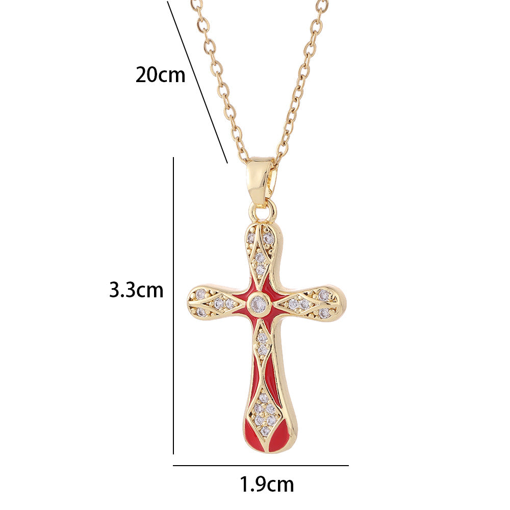 Dripping Zircon Cross Pendant Temperament Wild Micro Inlaid Gold Necklaces