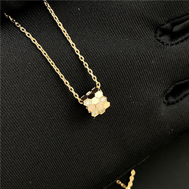 Women's Honeycomb Craft Hexagonal Pendant Rose Gold Necklaces