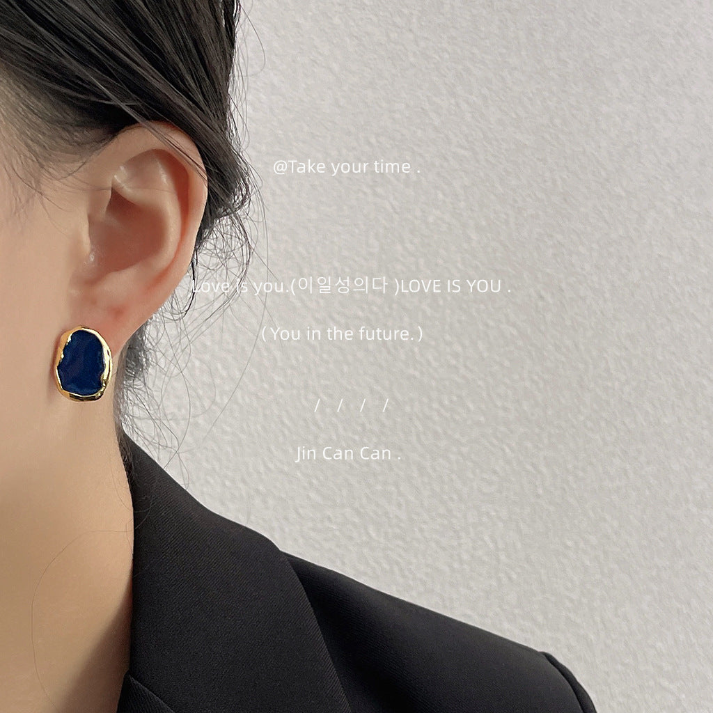 Blue High-grade Sier Needle Plated Geometric Irregular Ear Drip Earrings