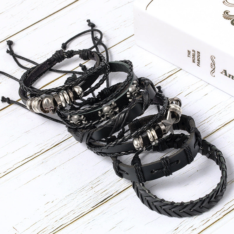 Popular Ornament Punk Skull Series Leather Low Price Handmade Bracelets