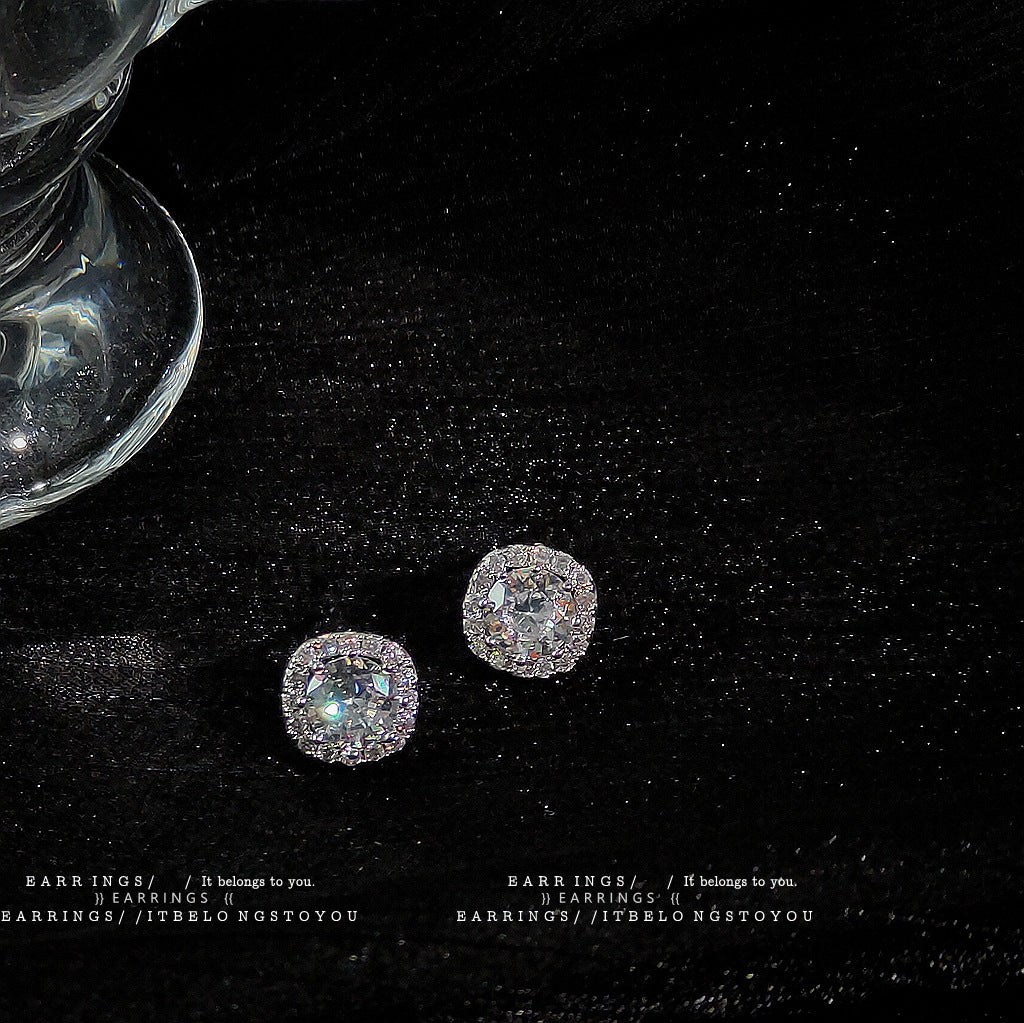 Women's Needle Niche Design Square Zircon Fashion Earrings