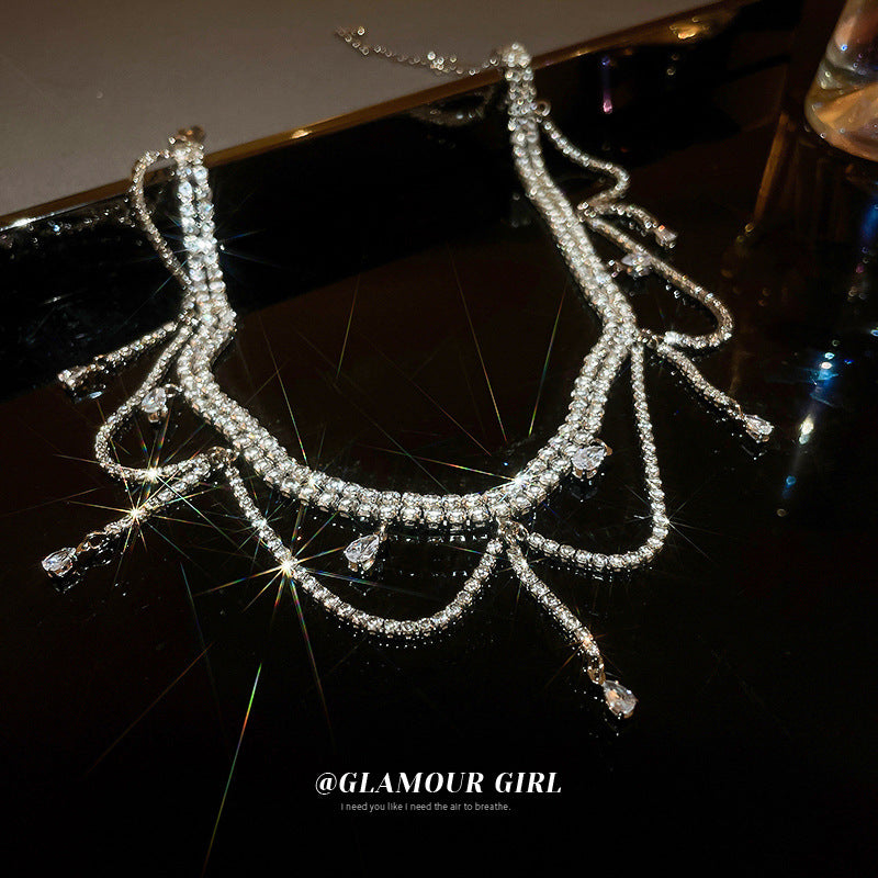 Refined Zircon Water Drop Diamond Tassel Fashion Necklaces
