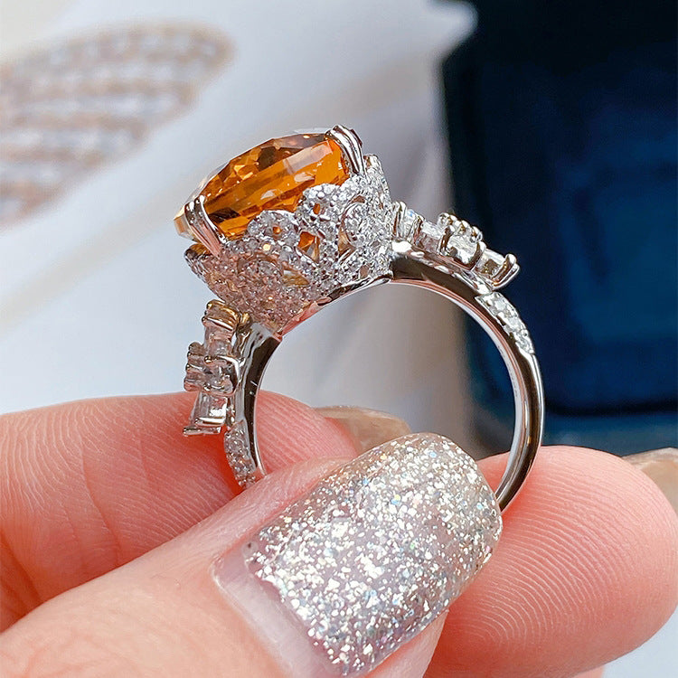 Women's Live Broadcast Flash Simulation Citrine Full Rings